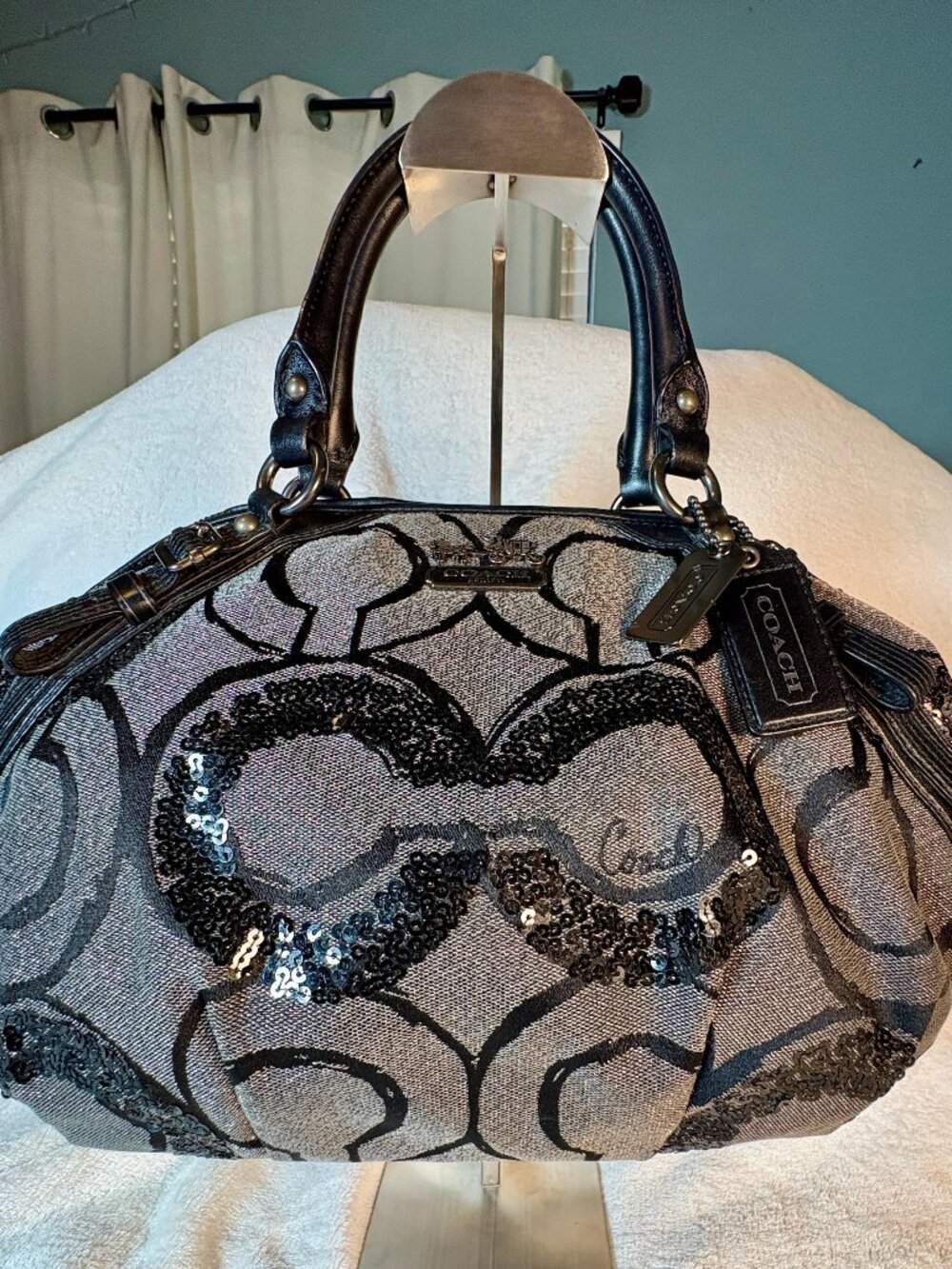 Coach Madison Sequin Op Art Sophia Lurex Satchel - Picture 2 of 15